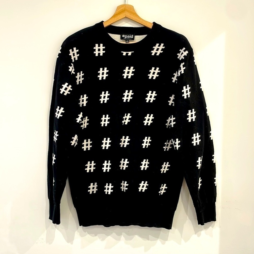 Men's Crew neck black hashtag #paid sweater Medium